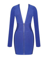 Load image into Gallery viewer, Royal Blue Low Cut V Bodycon Long Sleeve Bandage Dress
