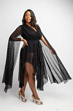 Load image into Gallery viewer, Black Plus Size Dot mesh cape sleeve dress.
