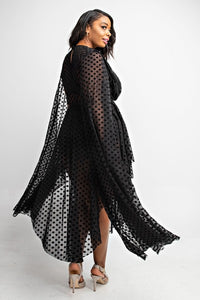 Black Plus Size Dot mesh cape sleeve dress.